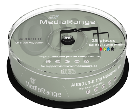 MediaRange Digital Audio CD R 52x White Full Face Inkjet Printable 25 mediarange-digital-audio-cd-r-52x-white-full-face-inkjet-printable-25