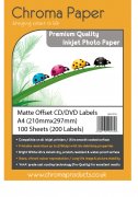 Chroma- MATTE Offset CD/DVD Inkjet Labels 50 Sheets (100 Labels)