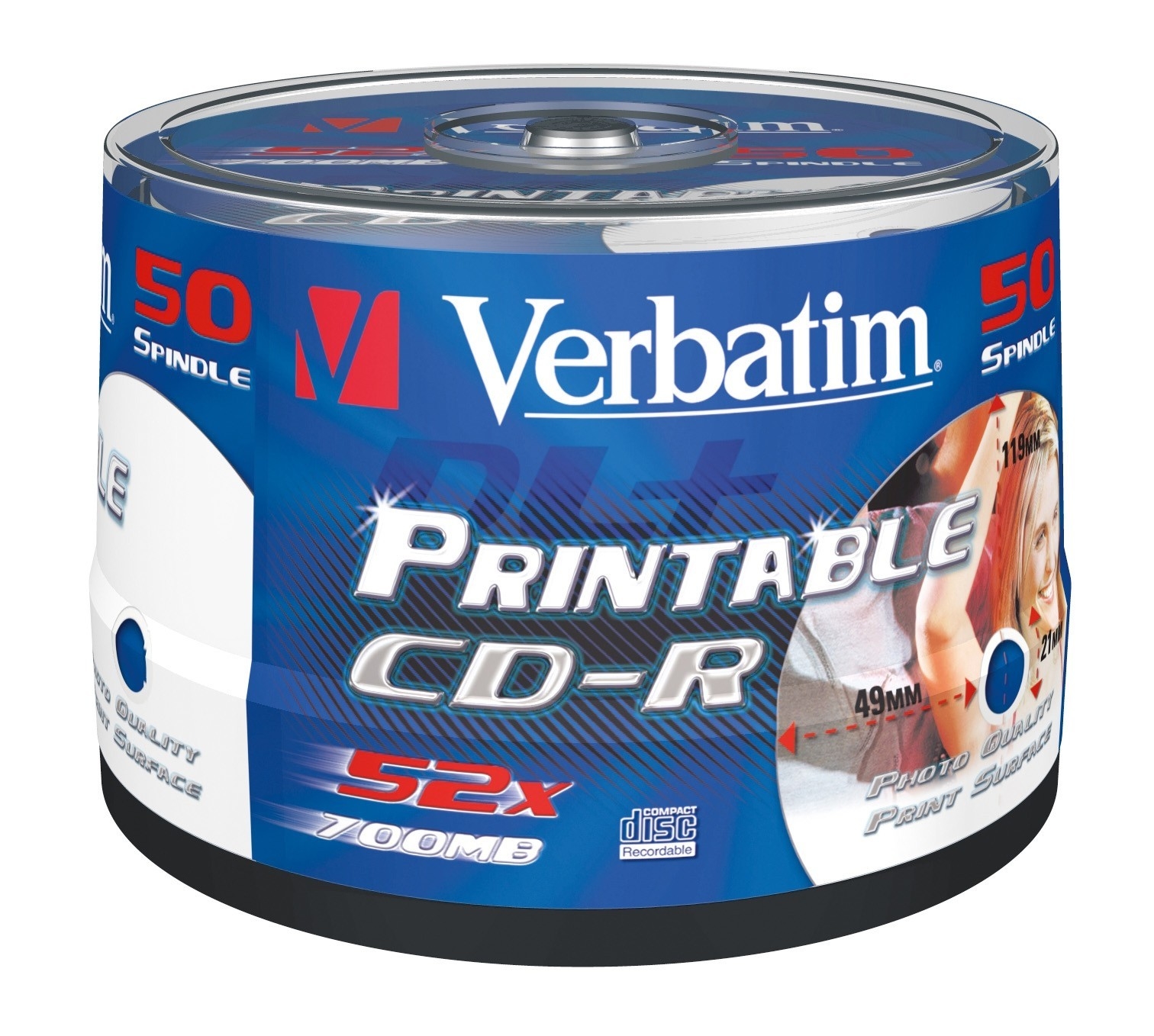 Verbatim 43438 Full Face Inkjet Printable 52x CD R 50 Tub Www cvbmedia 