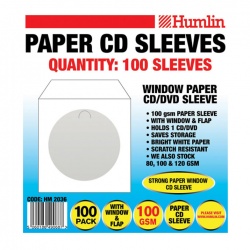 Humlin 100 Micron White Paper CD Wallet with Window - 100 Pack