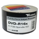 Traxdata Ritek 16x DVD-R White Full Inkjet Printable F1 Dye - 50 Stack